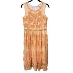 Sundance | Love At First Sight Embroidered Midi Dress Golden Sherbet Size 4